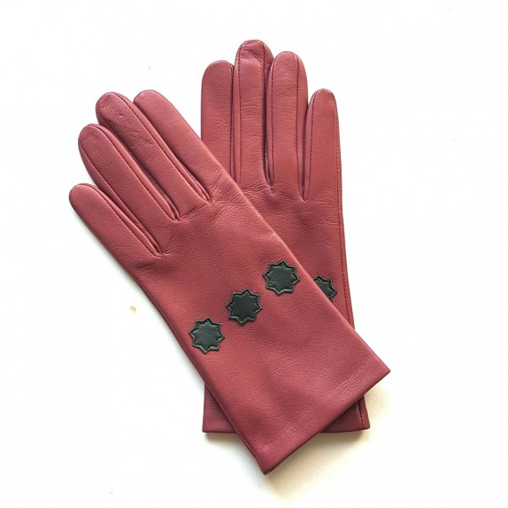 Gants en cuir d'agneau rose antique et feuille "STEA".