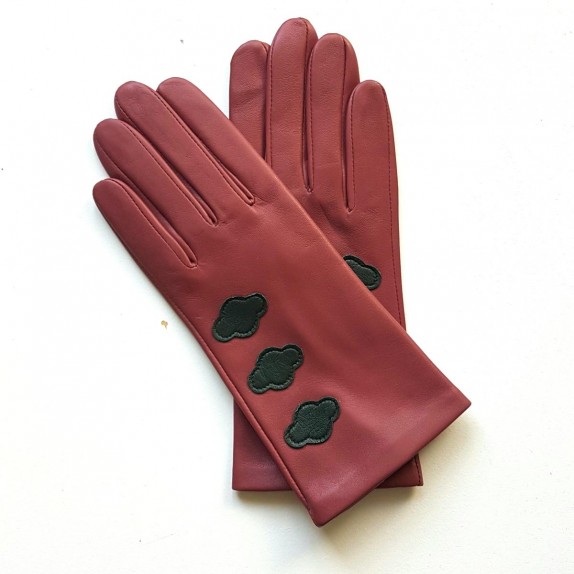 Gants en cuir d'agneau rose antique et feuille "NUAGES".