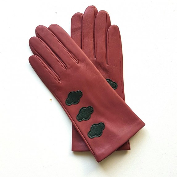 Leather gloves of lamb rose antique and evergreen"NUAGES".