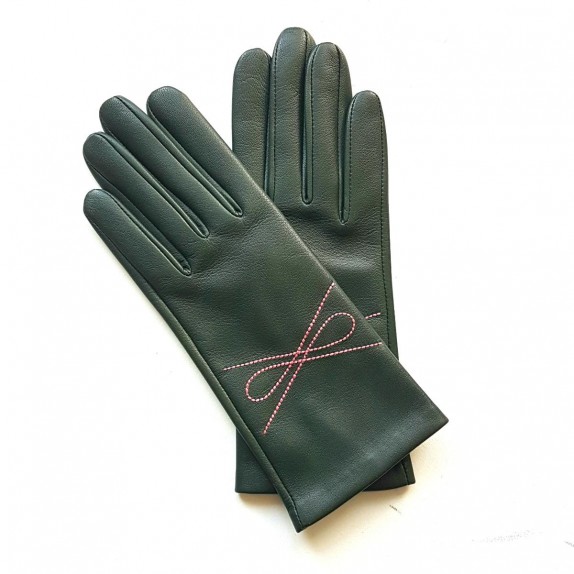 Leather gloves of lamb evergreen and blossom "ORNEMENT".