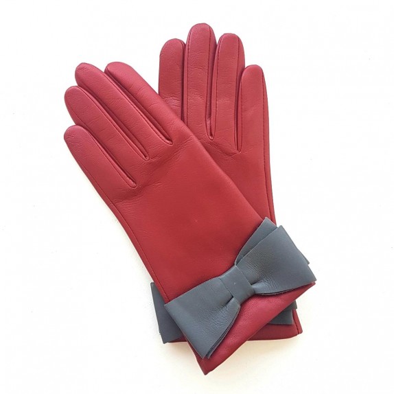 Gants en cuir d'agneau rouge et gris "SAYOKO".