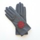 Leather gloves of lamb red and grey "CAMELIA"