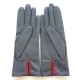 Leather gloves of lamb red and grey "CAMELIA"