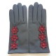 Gants en cuir d'agneau gris et rouges "EDELWEISS".