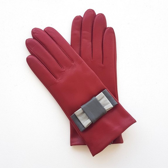 Leather gloves of lamb red and grey "NELLIE"