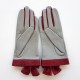 Gants en cuir d'agneau gris perle et rouges "CANDIE".