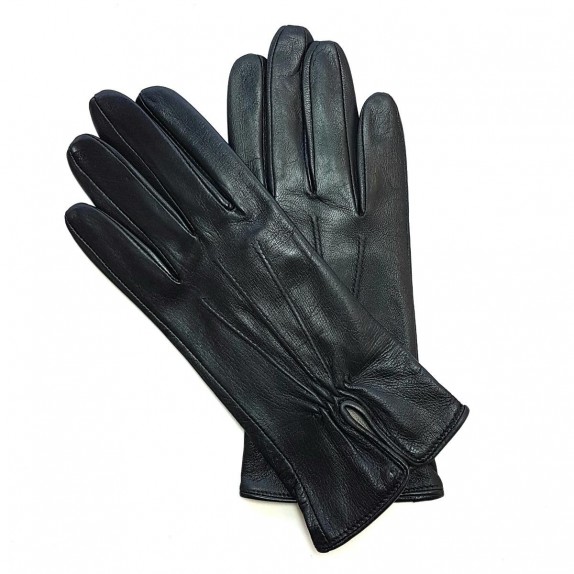 Gants en cuir d'agneau noir "JULIE".