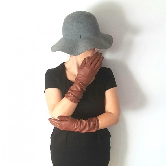 Gants en cuir d'agneau cognac "MIMA".