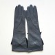 Leather gloves of lamb grey and black "ALICE"