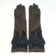 Leather gloves of lamb khaki and black "ALICE"