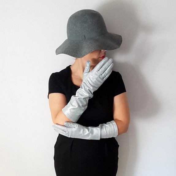 Gants en cuir d'agneau argent "DISCO".