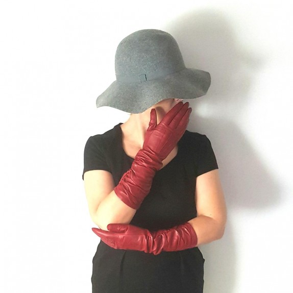 Gants en cuir d'agneau rouges "ELISABETH".