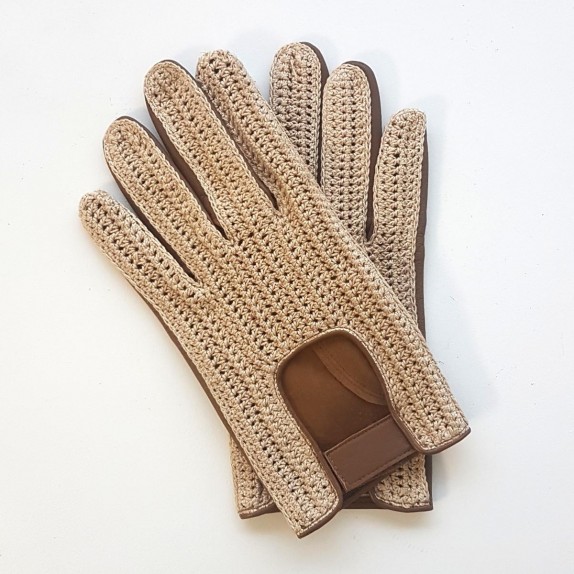 Leather gloves of lamb and cotton hook biscuit and beige "ABEL"