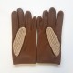 Gants en cuir d'agneau et crochet coton biscuit et beige "ABEL".