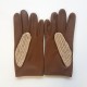 Leather gloves of lamb and cotton hook biscuit and beige "ABEL"