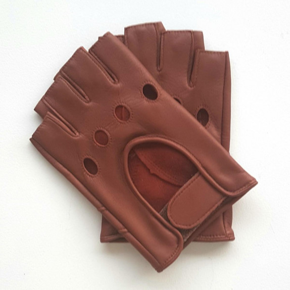 Leather mittens of lamb cognac "PILOTE".