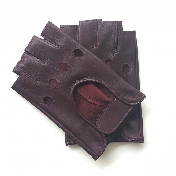 Leather mittens of lamb burgundy "PILOTE".