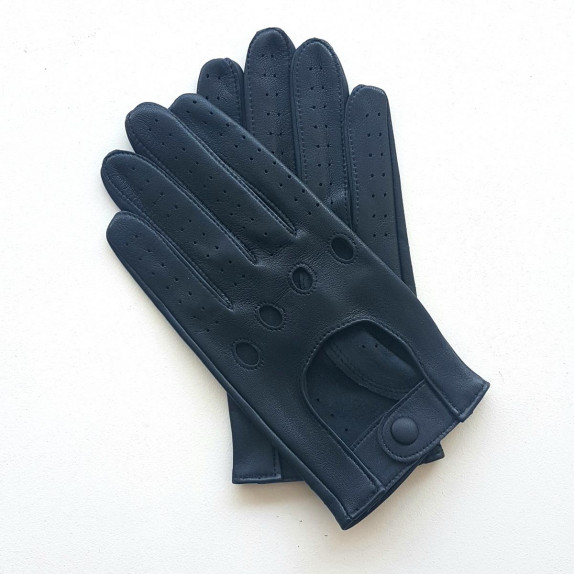 Gants en cuir d'agneau bleu marine "AUDREY".