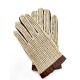 Leather gloves of lamb and cotton hook havana and beige "LOUIS"
