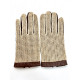 Leather gloves of lamb and cotton hook havana and beige "LOUIS"