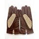 Leather gloves of lamb and cotton hook havana and beige "LOUIS"