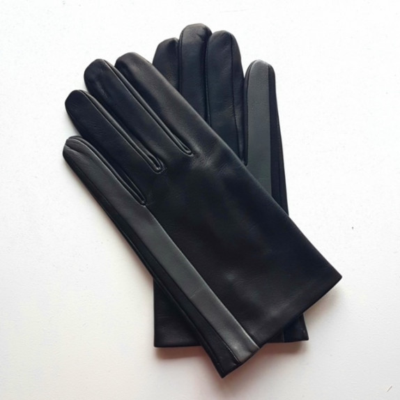 Gants en cuir d'agneau noir et gris"AKI".