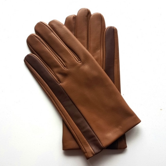 Leather gloves of lamb biscuit and tobacco "AKI".