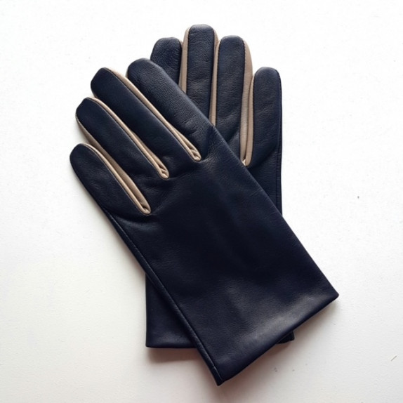 Gants en cuir d'agneau prune et mastic "TWIN H".