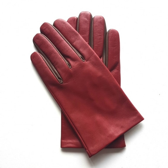 Gants en cuir d'agneau rouge h et havane "TWIN H".