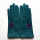 Leather gloves of lamb green, black and amethyst "MYOSOTIS"