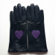 Gants en cuir d'agneau noir, améthyste et vert "AMOUR".