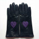 Leather gloves of lamb black, amethyst and green "COEUR"