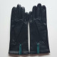 Leather gloves of lamb black, amethyst and green "COEUR"