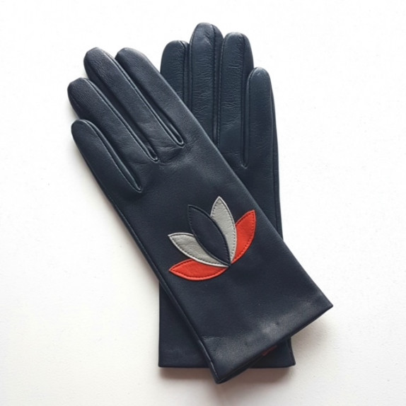 Gants en cuir d'agneau navy, orange et gris "ROTASU.