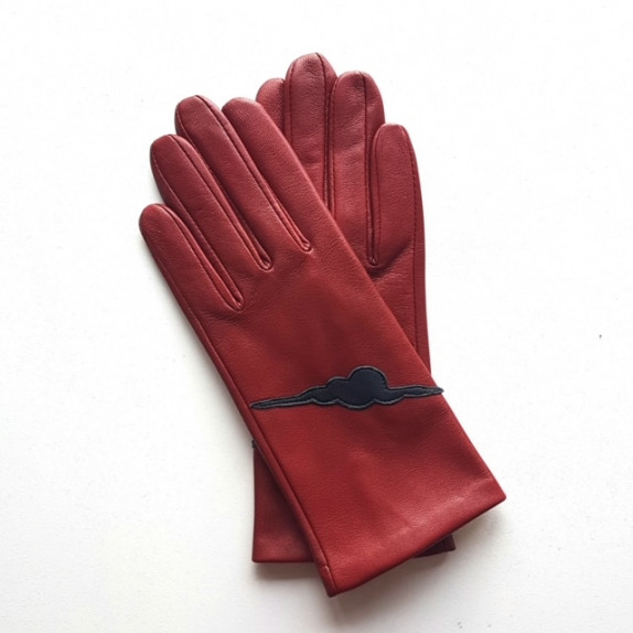 Leather gloves of lamb red h and navy "Kuraudo"