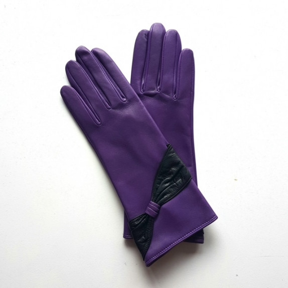 Leather gloves of lamb améthyst and black "GINA".