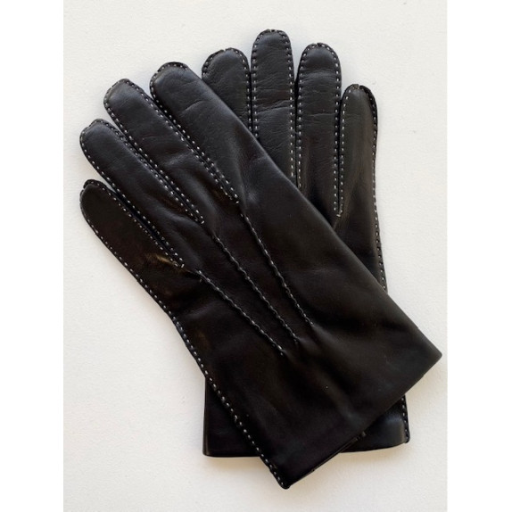 Gants en cuir d'agneau noir et fils blanc "PIERRE".