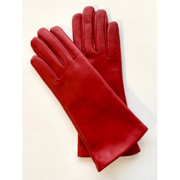 Gants en cuir d'agneau rouge doublés cachemire "COLINE".