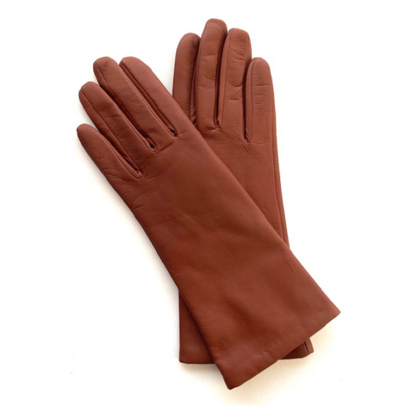 Gants en cuir d'agneau cognac doublés cachemire "COLINE".