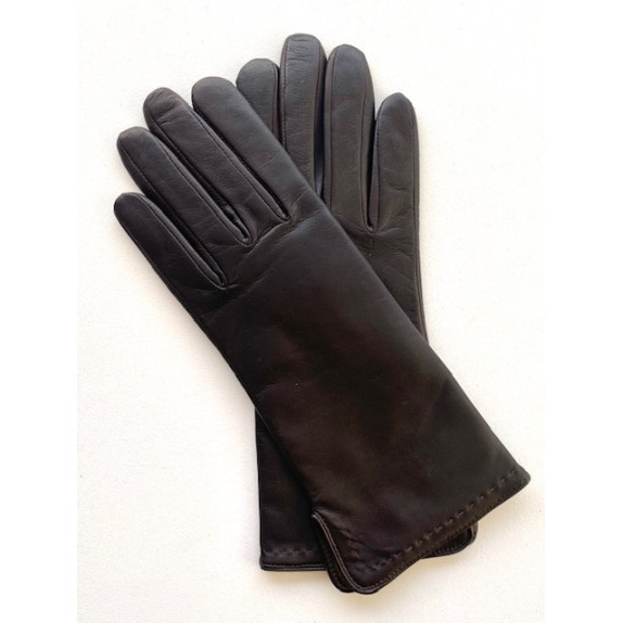 Gants en cuir d'agneau marron "VIOLETTE".