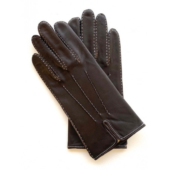 Leather gloves of lamb brown and white "GISELE"