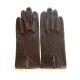 Leather gloves of lamb brown and white "GISELE"