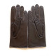 Leather gloves of lamb brown and white "GISELE"