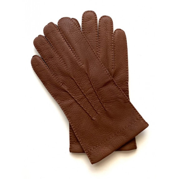 Leather gloves of deer and lamb tobacco and brown "OSCAR".
