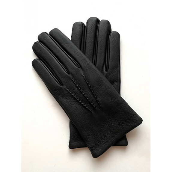 Gants en cuir de cerf et d'agneau noir "JEAN MARIE".