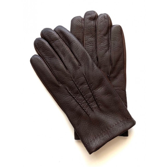 Leather gloves of deer and lamb brown and chocolate "JEAN MARIE".