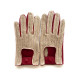 Gants en cuir d'agneau et crochet coton rouge et beige "AUGUSTIN".