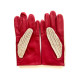 Gants en cuir d'agneau et crochet coton rouge et beige "AUGUSTIN".