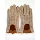 Gants en cuir de pécari et crochet coton cork, écru "GASPARD"