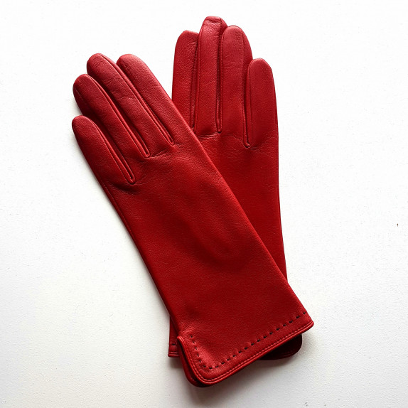 Leather gloves of lamb red and black "VIOLETTE"